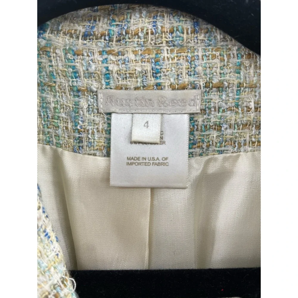 Austin Reed Womens Suit Jacket Blazer Multicolor Cotton Blend Plaid Career USA 4